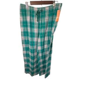 Cloise, XL green plaid metallic Flannel drawstring wide leg pocket pajama bottom
